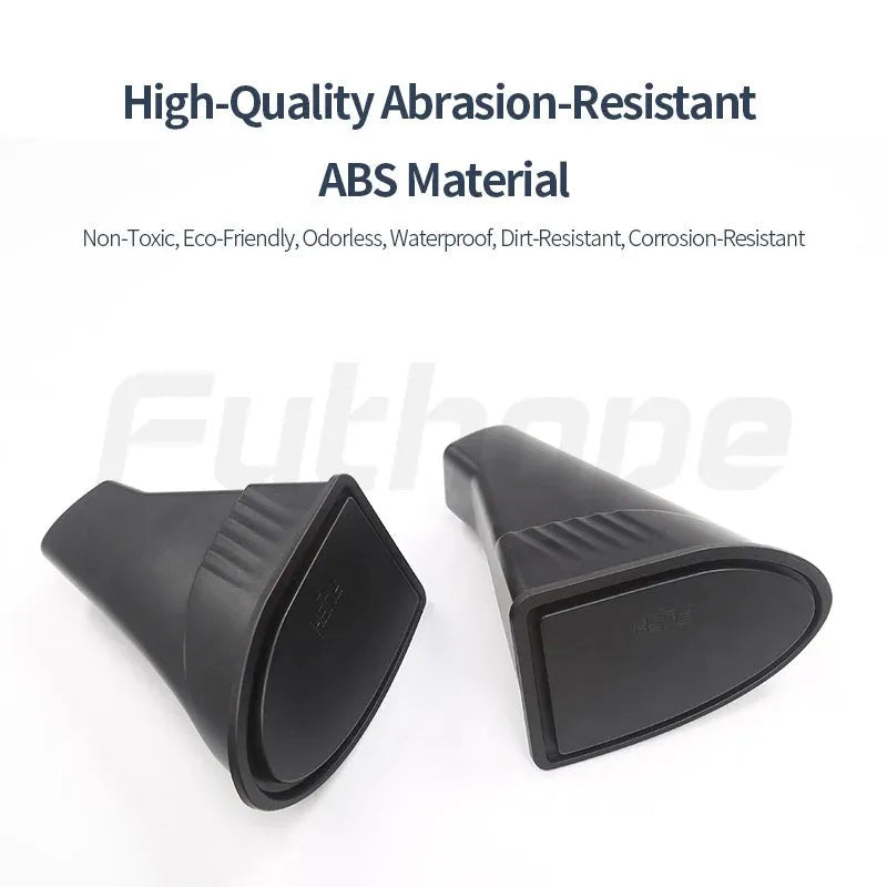Two black ABS plastic trash cans for Tesla Model Y front door pockets.