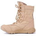 Yulong unisex tactical desert combat boots in black and sand colours, shown as outdoor climbing shoes.