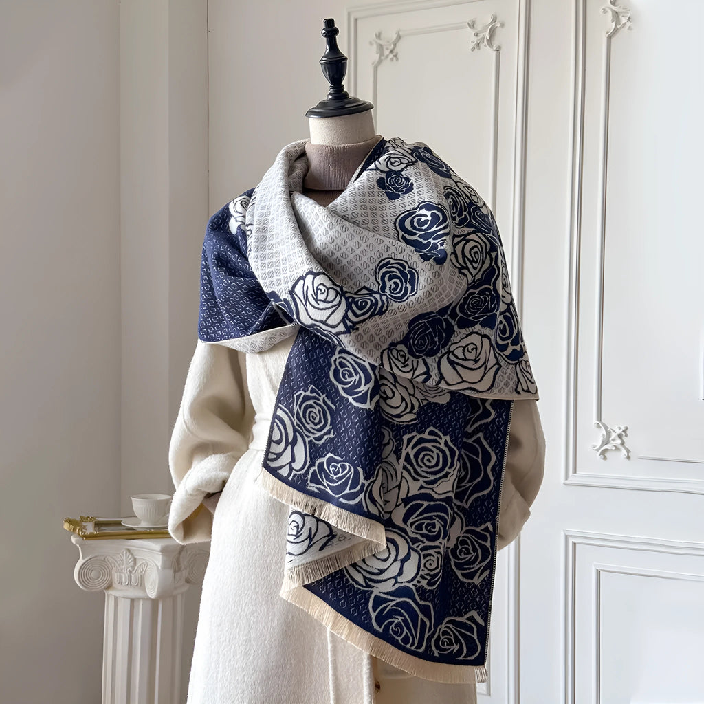 Imitation cashmere winter scarf in gray colour with tassel detailing