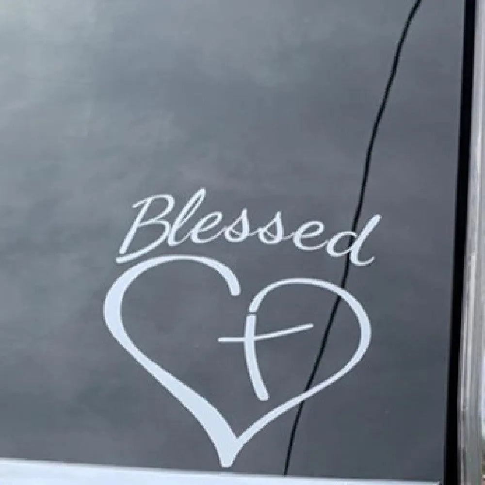 Faith Hope Love heart design vinyl sticker in black, white, and red colours