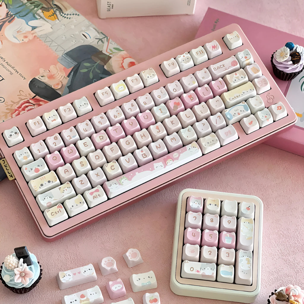 Meow Meow Team 141-key mechanical keyboard key cap set with five-sided sublimation printed anime artwork