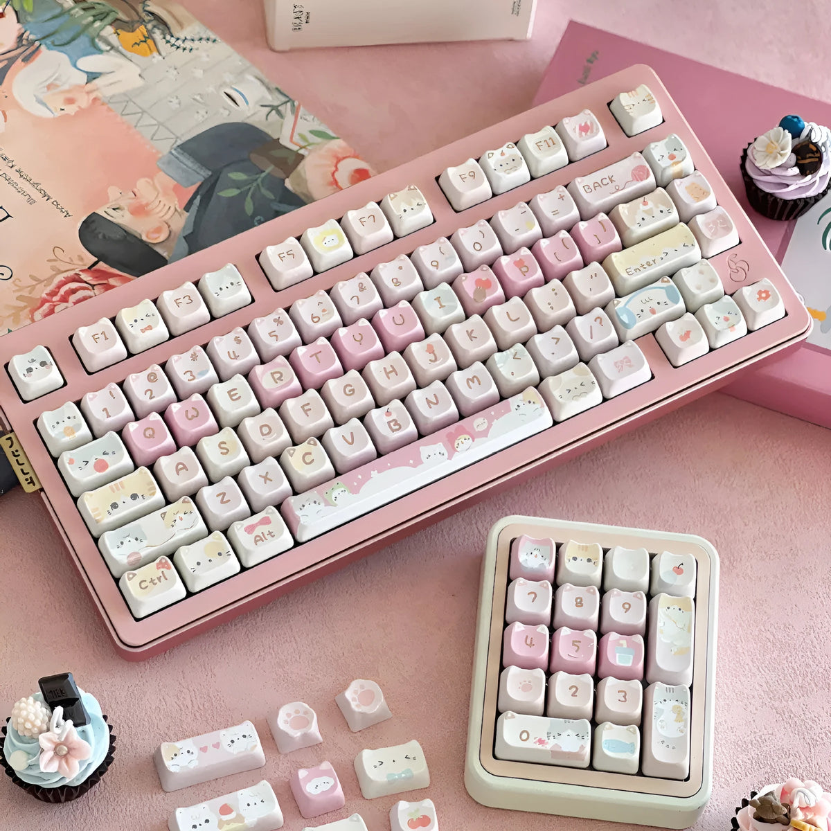 Meow Meow Team 141-key mechanical keyboard key cap set with five-sided sublimation printed anime artwork