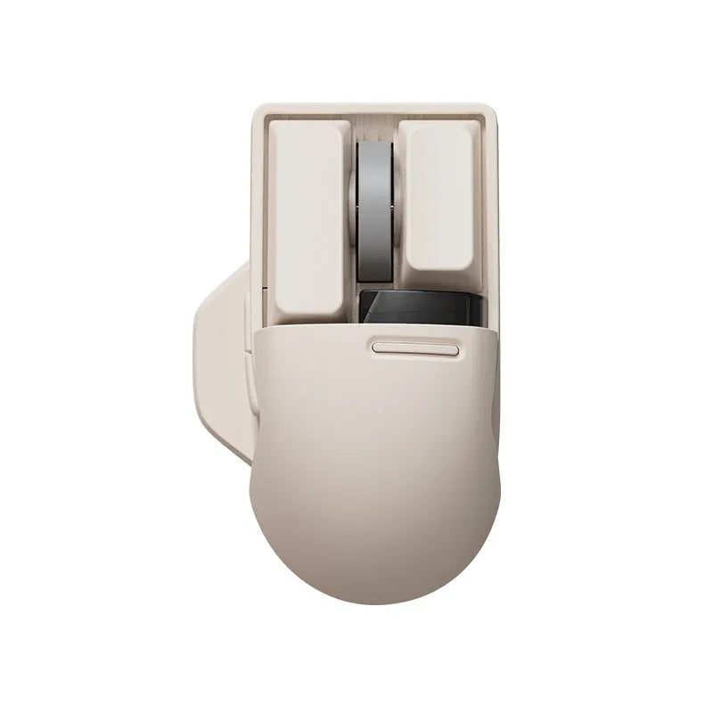 Tofu coloured three-mode wireless mouse with ergonomic shape and seven buttons