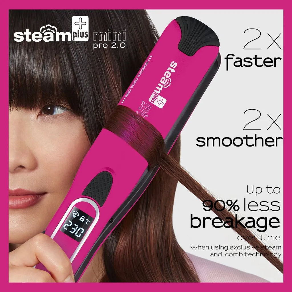 Mini steam splint spray hair straightener in champagne colour with curling and straightening functions