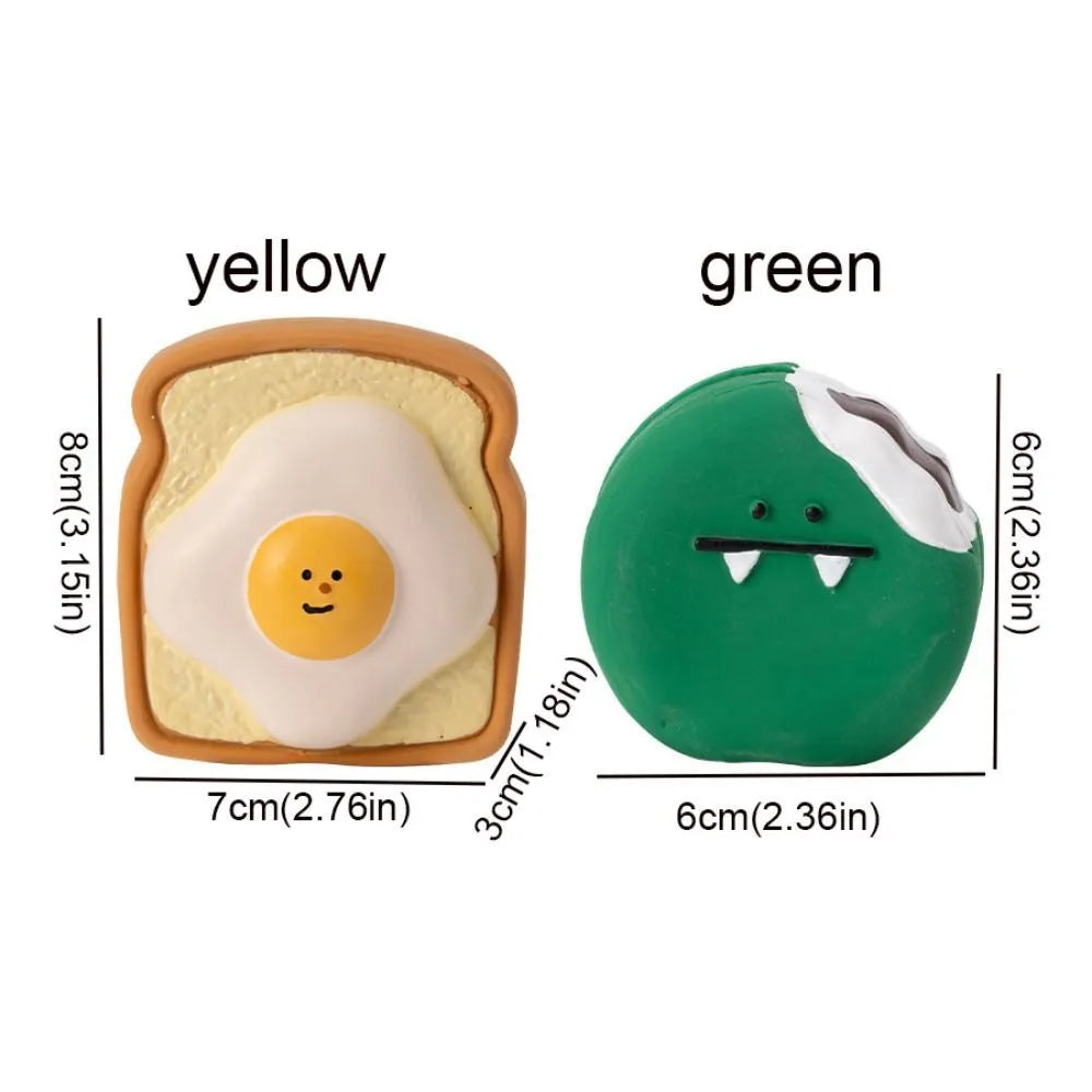 Bread shaped dog chew toy with cartoon pattern in yellow latex with squeaker