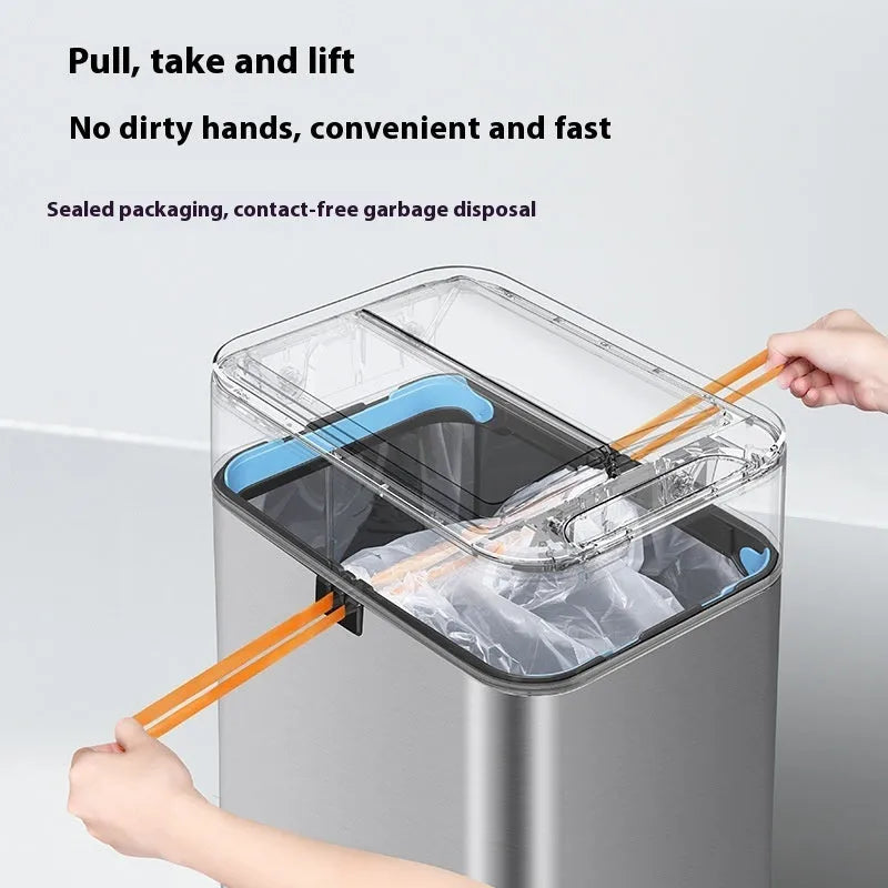 Stainless steel smart induction trash can with automatic lid and square bucket shape