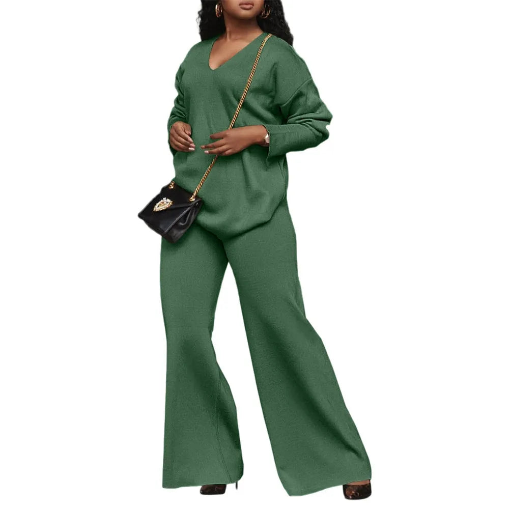 Women's brown thickened suede two-piece suit with split sleeves and matching trousers