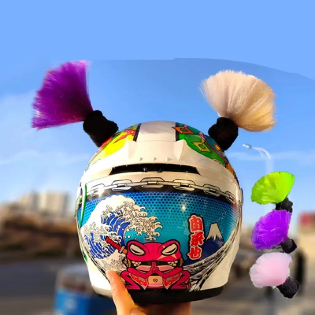 Pair of helmet decorative balls with adhesive for motorcycle and ski helmet customisation