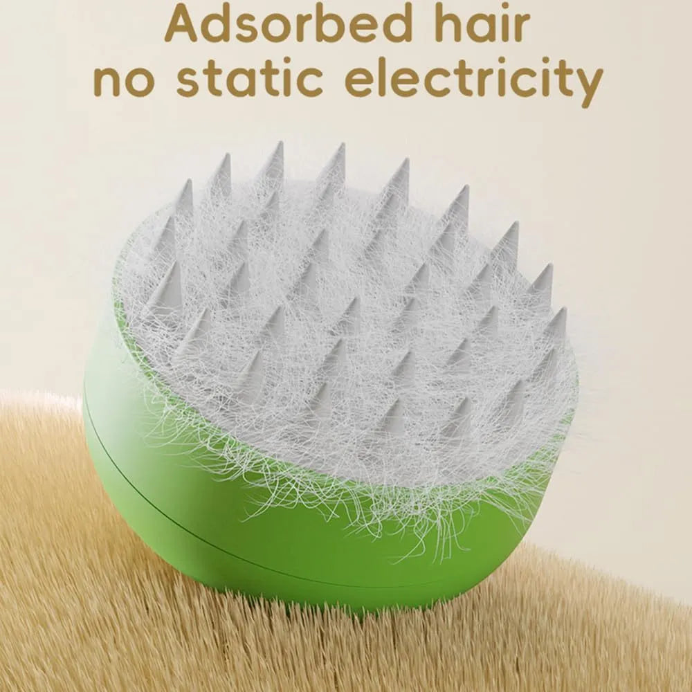 Green rechargeable cat steam brush with silicone bristles and steam function