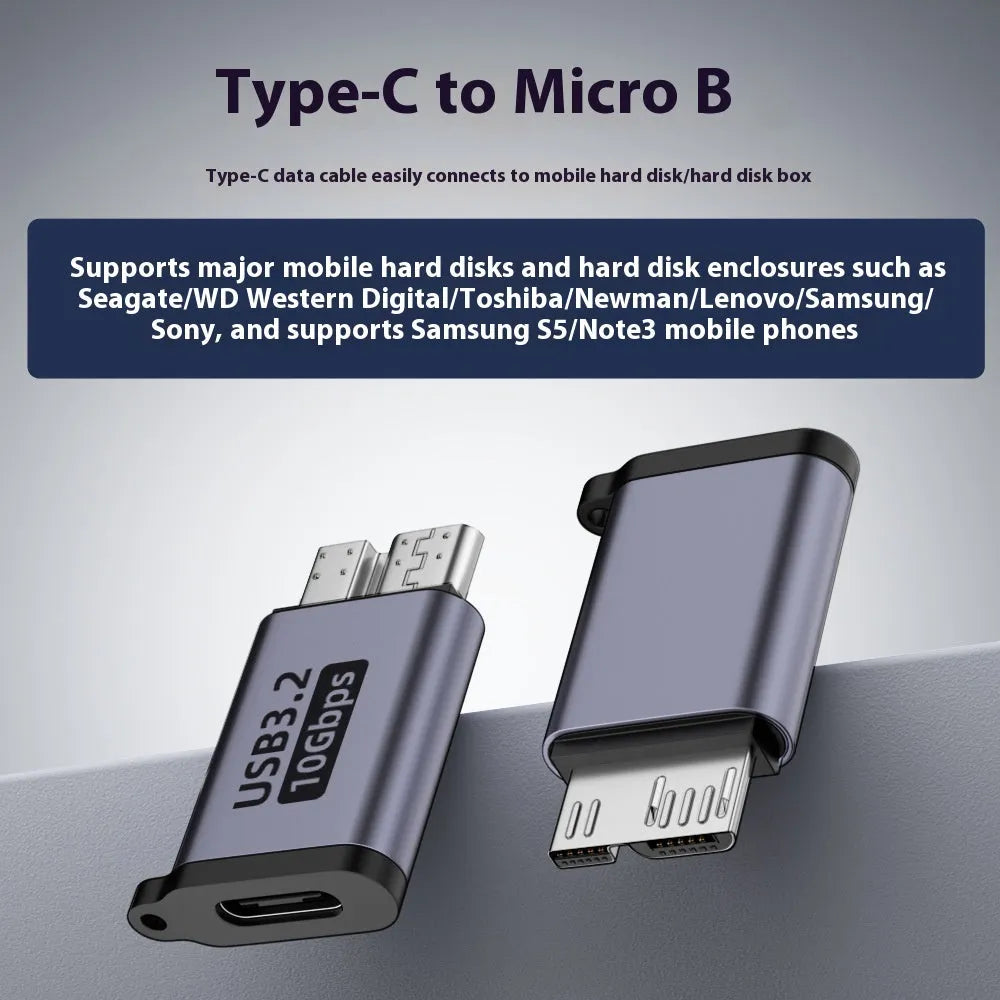 Micro B USB adapter converter showing male to female connection for old mobile hard disk box and phone charging