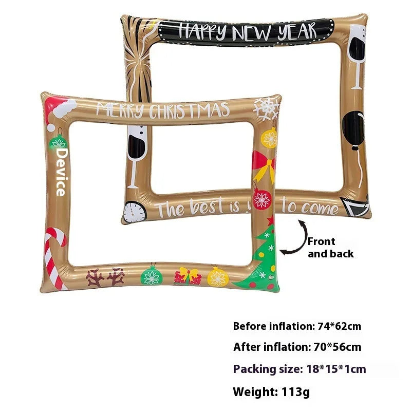 Red and green Christmas-themed inflatable photo frame made from PVC