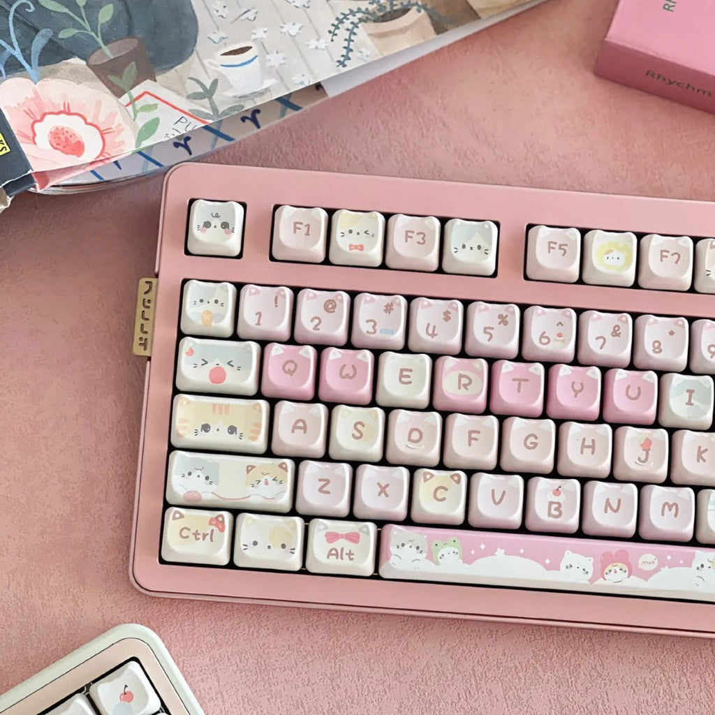 Meow Meow Team 141-key mechanical keyboard key cap set with five-sided sublimation printed anime artwork