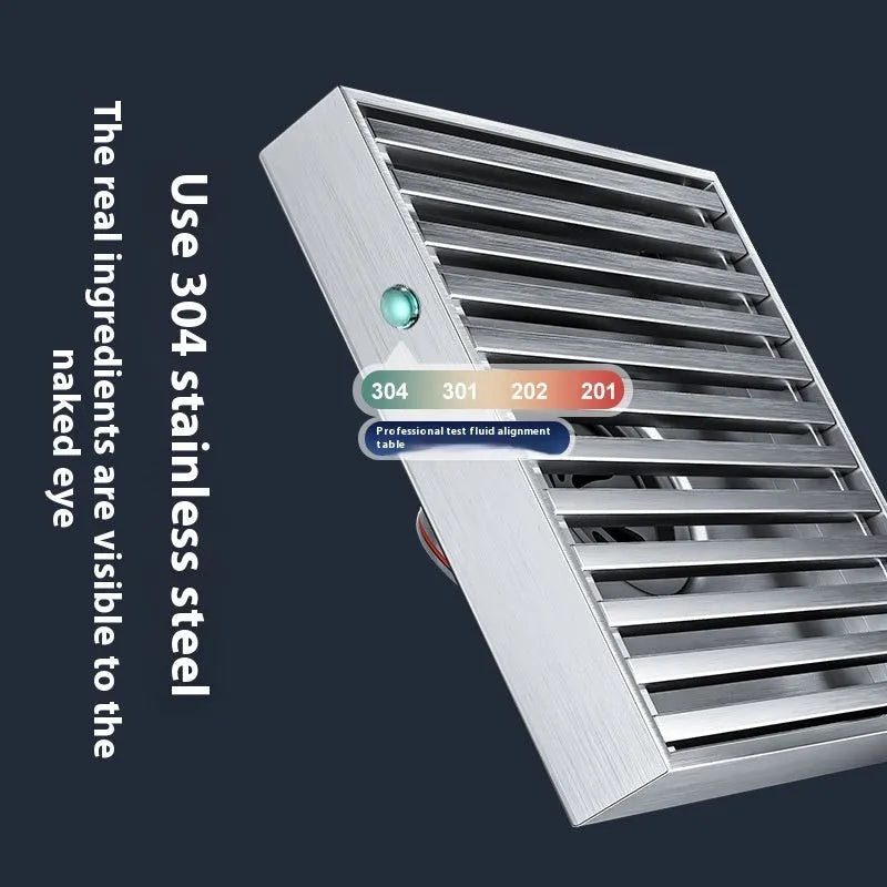 Gun grey 304 stainless steel courtyard floor drain with a square 15x15 cm grid.