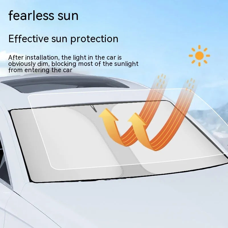 Car sun shade with double ring design in titanium silver colour for windscreen heat protection