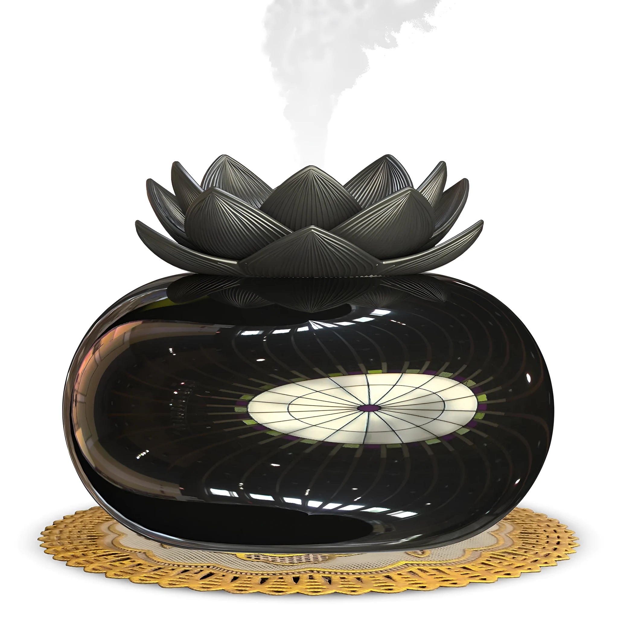 Pure black lotus aromatherapy humidifier with USB port and ceramic base