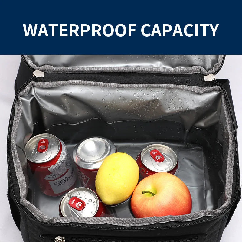 Blue insulated picnic backpack with waterproof Oxford cloth and ice pack compartment