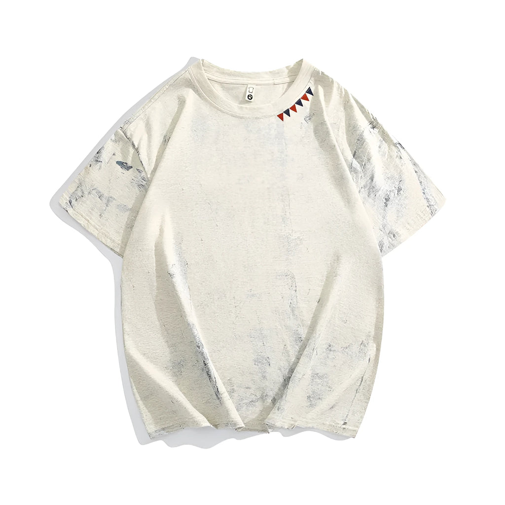 Grey tie dye printed loose fit t-shirt with half sleeves and round neck collar