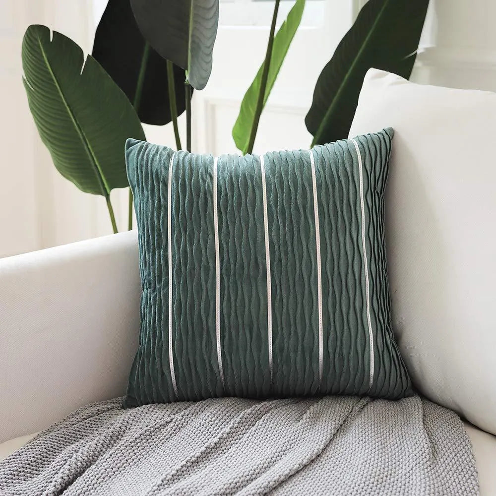 45x45 cm striped velvet cushion cover in wine red colour with plush texture
