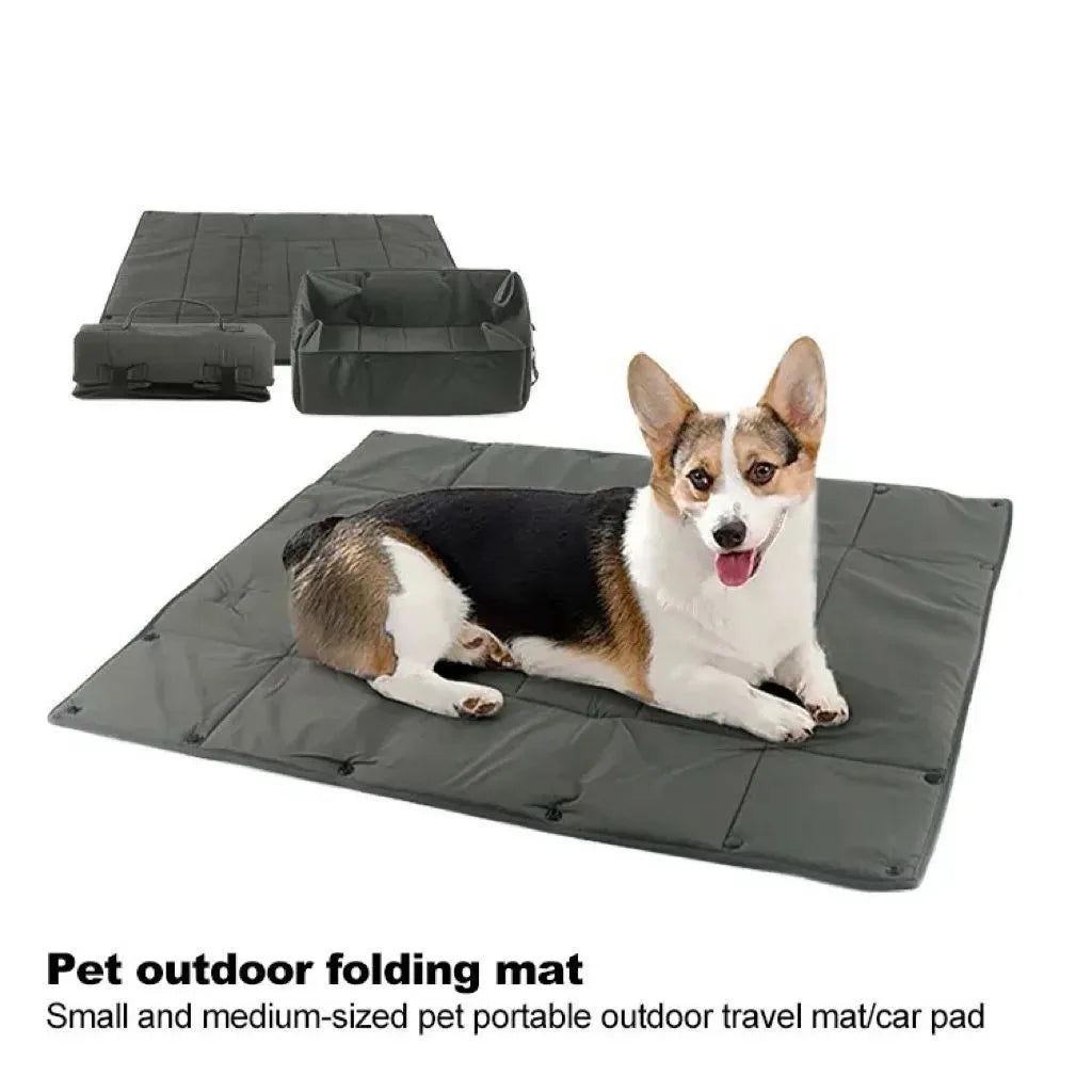 Black portable dog travel bed, 3-in-1 pet carrier, mat and cushion, collapsible water and dirt resistant kennel