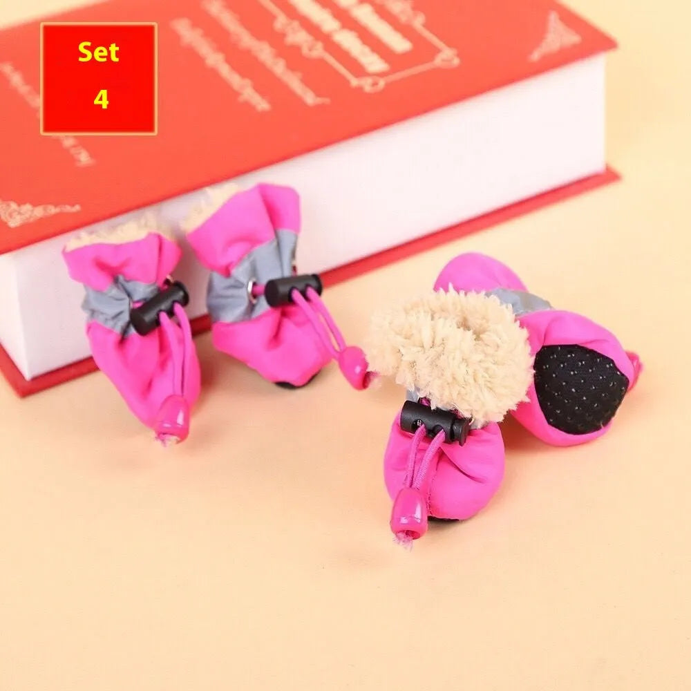 Cloth dog shoes with soft soles in multiple colours showing non-slip design and fleece lining option
