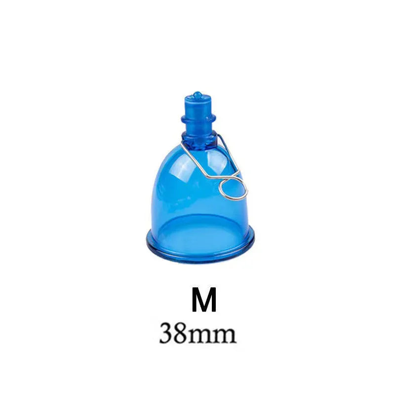 Blue silicone male masturbator cup for adult physical stretch exercises in small, medium, and large sizes
