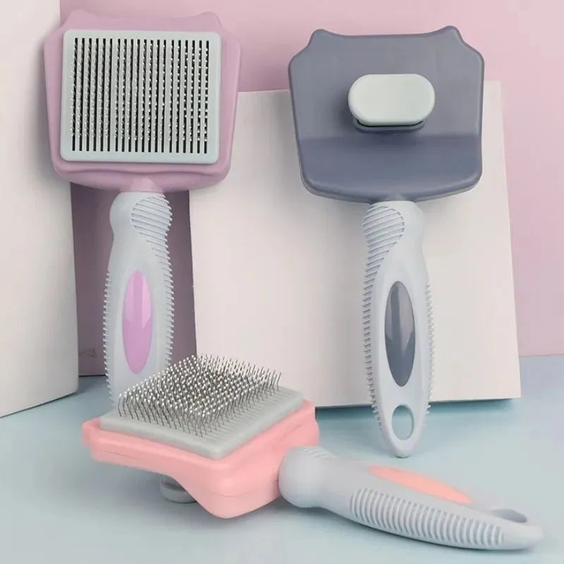 Self-cleaning dog brush for large dogs and cats in blue pink purple