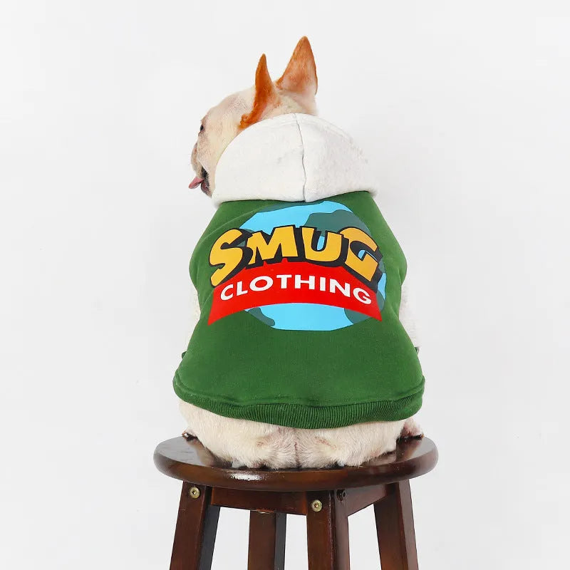 Green cotton hoodie for large dogs, sizes L XL 2XL 3XL 4XL, for autumn and winter wear.