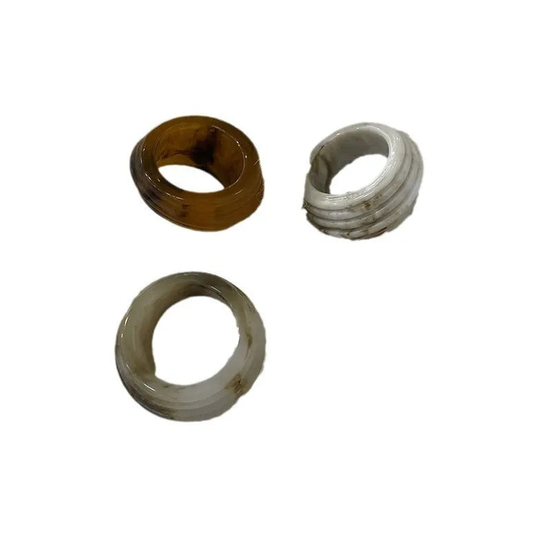 Chinese style irregular geometric resin ring in Maillard brown colour