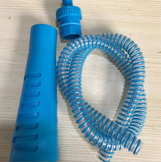 Blue vacuum cleaner suction pipe with round head measuring 114cm length with three bags