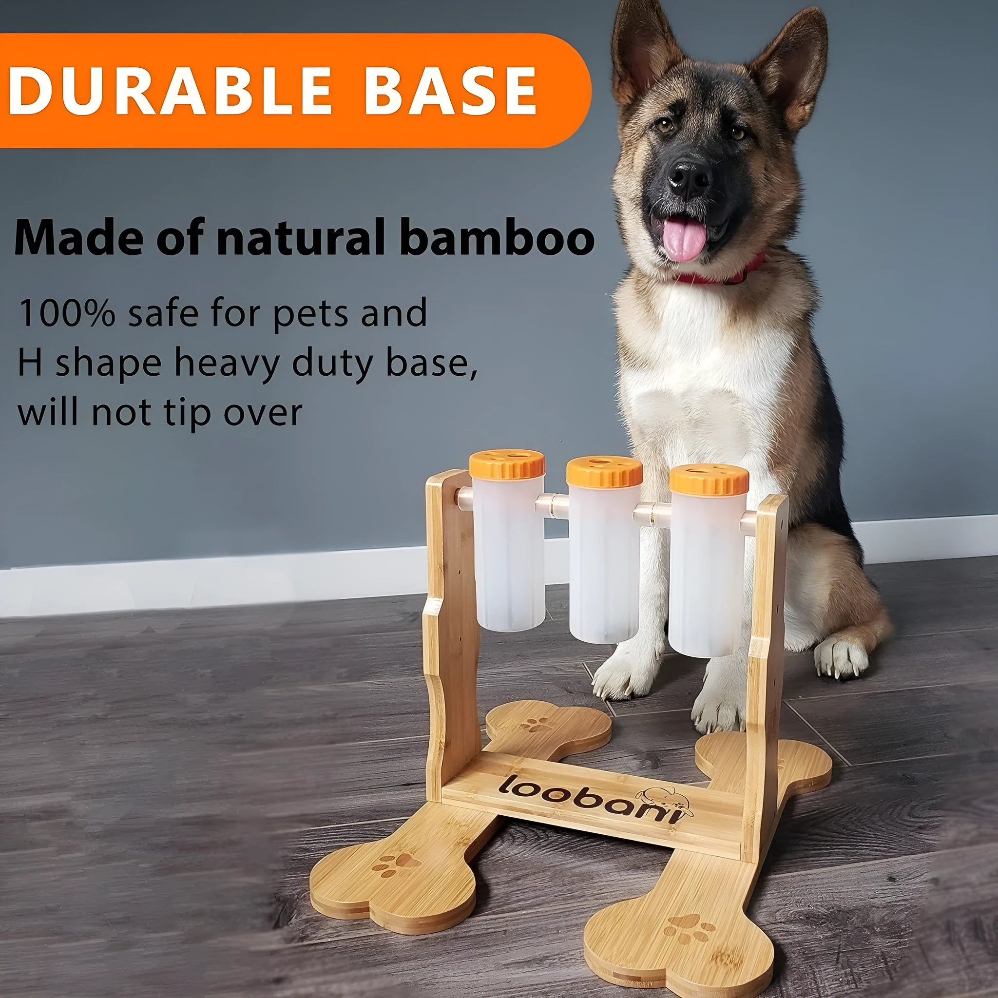 Wooden dog puzzle toy with sliding doors measuring 31x30x20cm for treat dispensing and mental stimulation