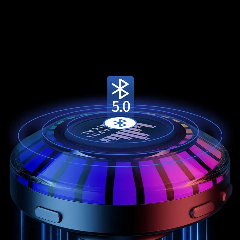 Voice control Bluetooth ambience lamp showing polar light effects with compact 3.1cm design