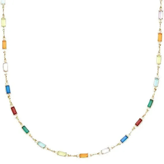 Ladies geometric crystal necklace with glass pendant on adjustable alloy chain