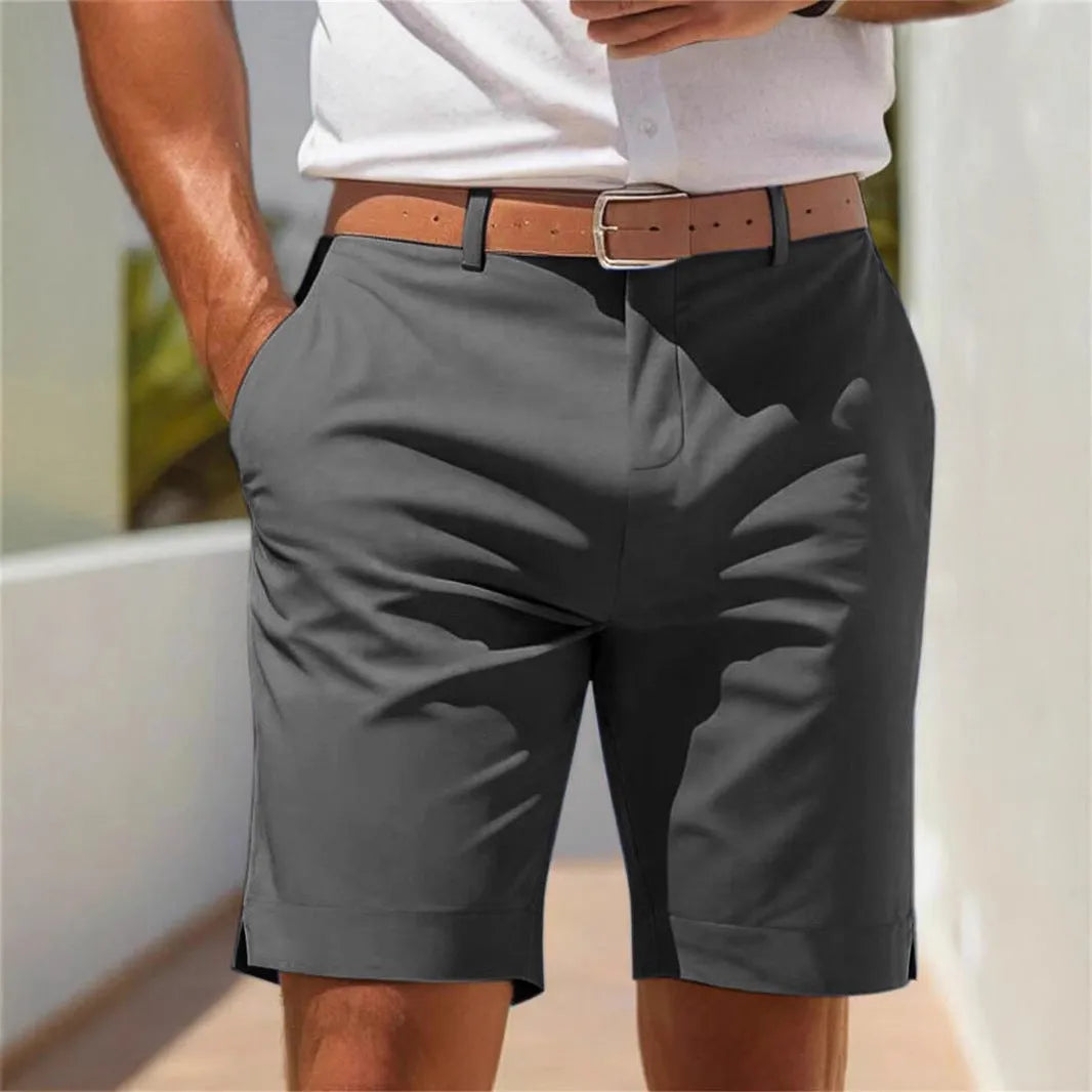 Men's light grey straight-leg polyester business suit shorts for summer casual wear