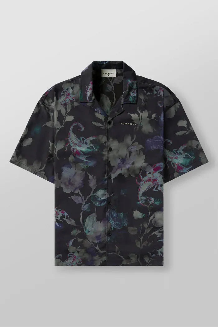 Men's loose fit printed short sleeve top in cardigan style with floral pattern