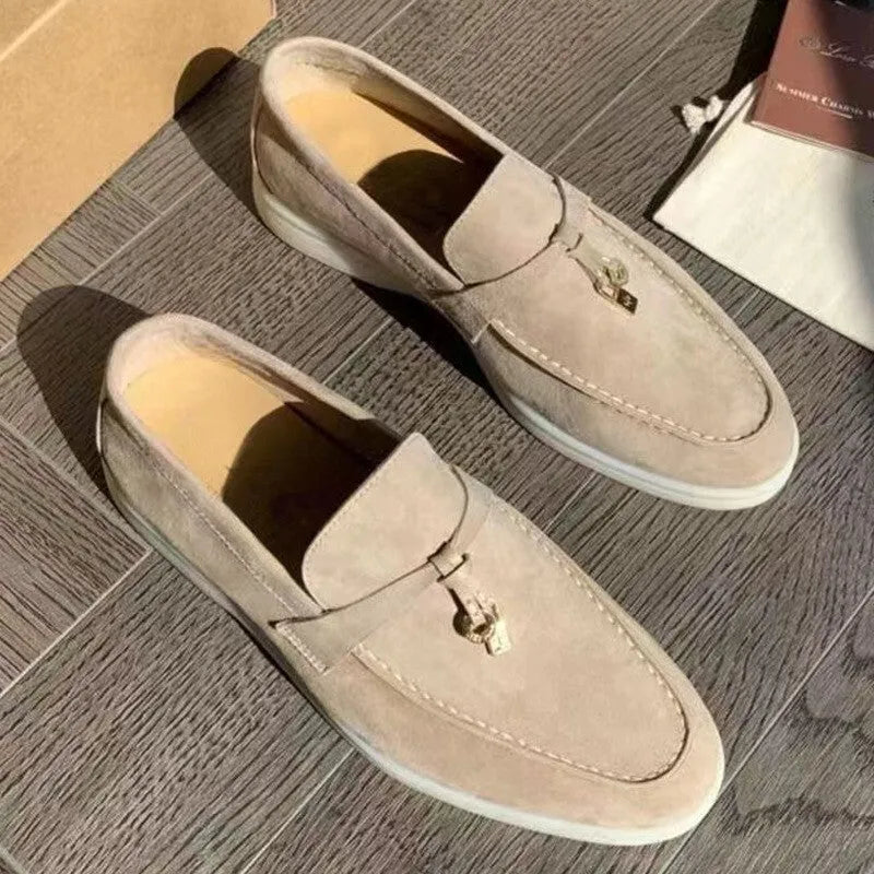 Gommino style slip-on casual loafers with round toe and rubber sole in assorted colours