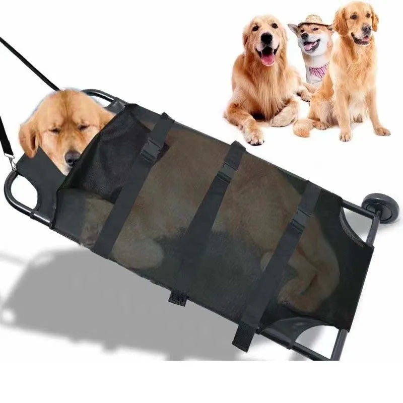Large black aluminium alloy pet stretcher for dogs with adjustable carrying straps