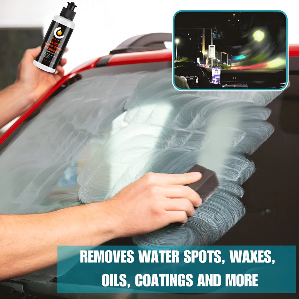 Glass oil film remover cleaning cream paste in bottle for car and window cleaning.