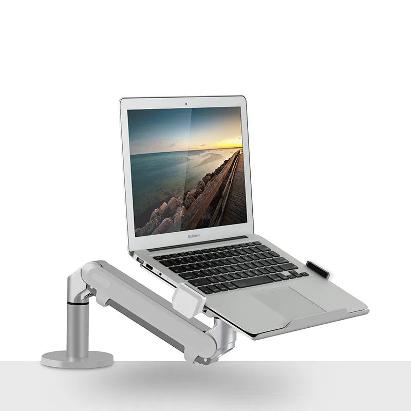 Aluminum notebook cooling stand with adjustable air pressure arm bracket in black colour