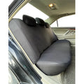 Universal polyester eyelet fabric car seat cover set in black, blue, grey or red with sponge backing.