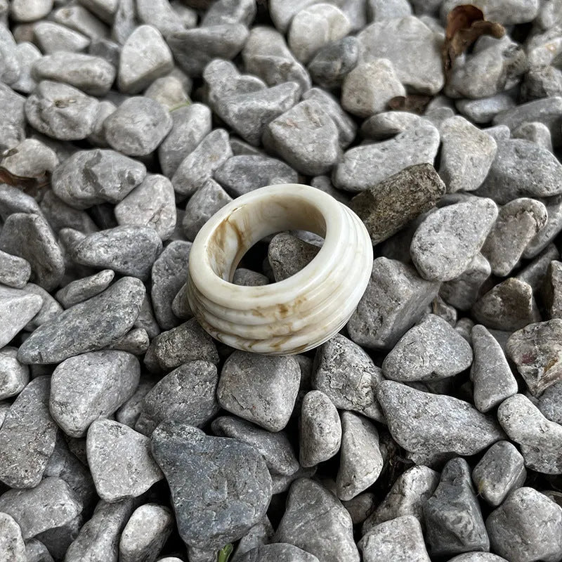 Chinese style irregular geometric resin ring in Maillard brown colour