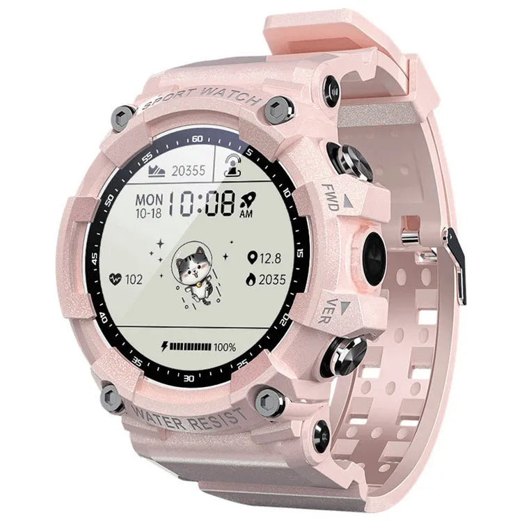 ATTACK 3 IP67 waterproof smart sports watch in black, white, or pink with round 1.28-inch screen and TPU strap.
