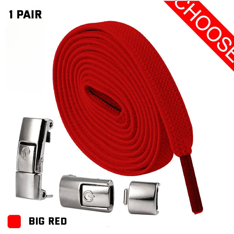 Press lock elastic no-tie shoelaces with widened 8mm flat profile in assorted colours