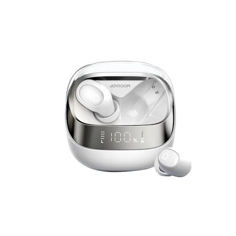 Wireless Bluetooth in-ear headphones with charging case in Dawn White and Starry Sky Black colours.