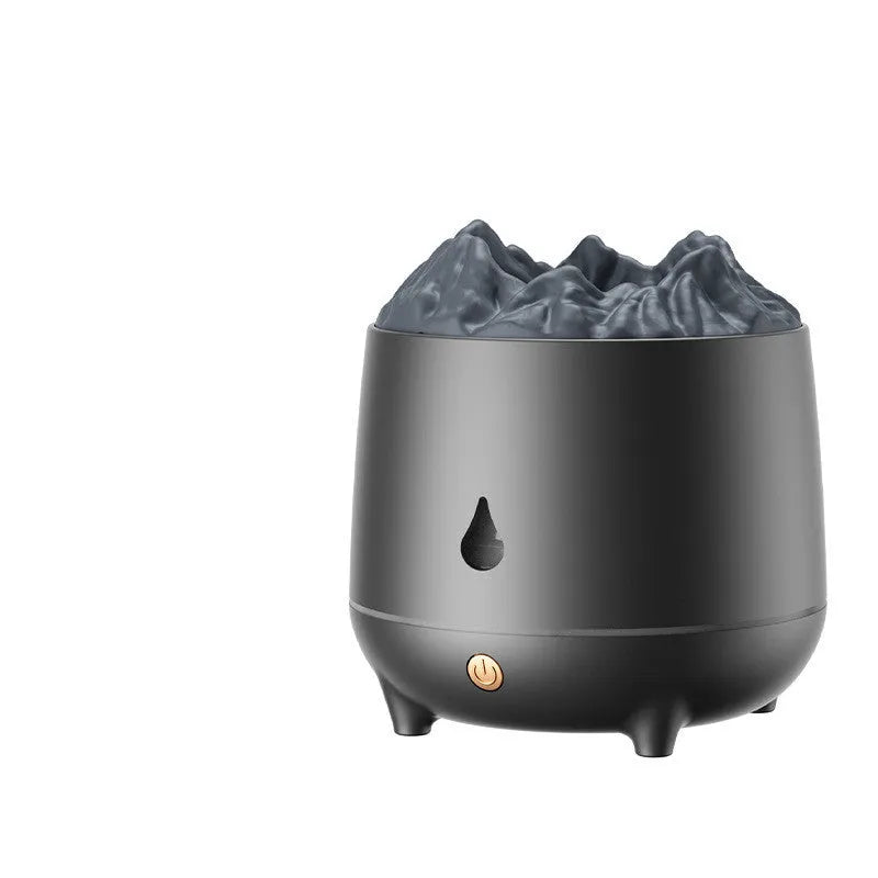 Volcano-shaped ultrasonic humidifier with circular design and USB cable