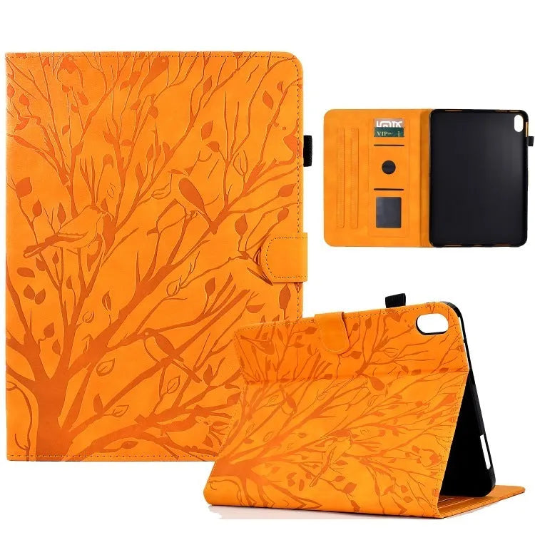 Imitation leather tablet case in black with a folded-out bracket stand.
