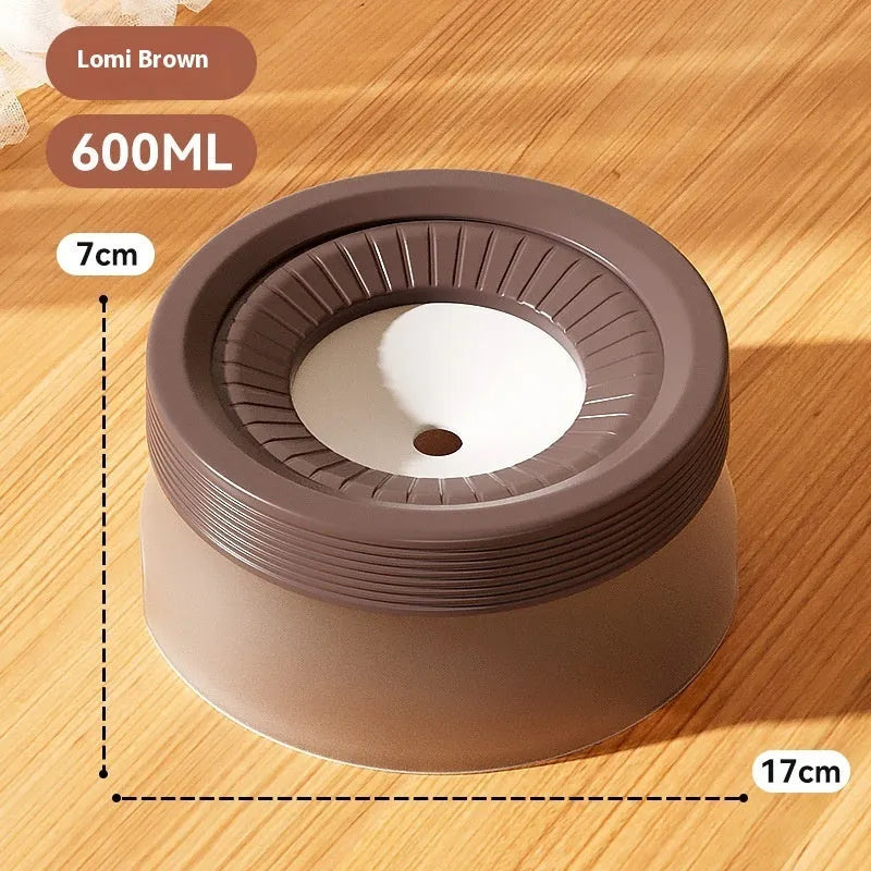 Green, blue, and brown pet suspension drinking bowl with separate base plate on a white background.