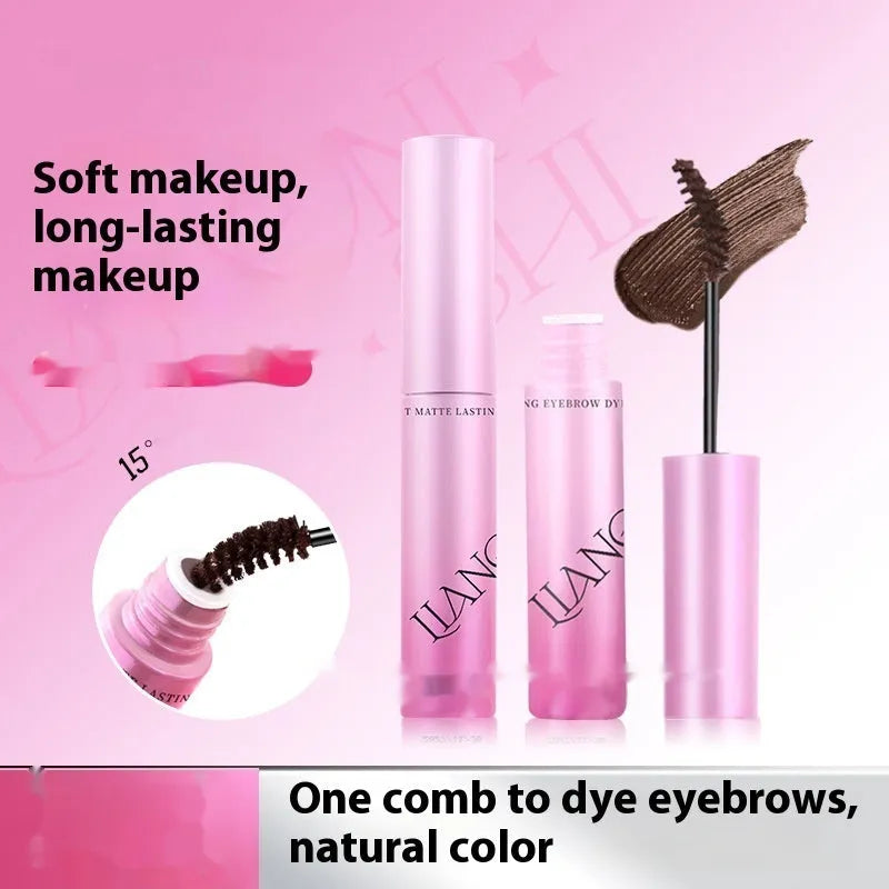 Eyebrow cream in container showing four matte shade options including milk coffee coconut palm