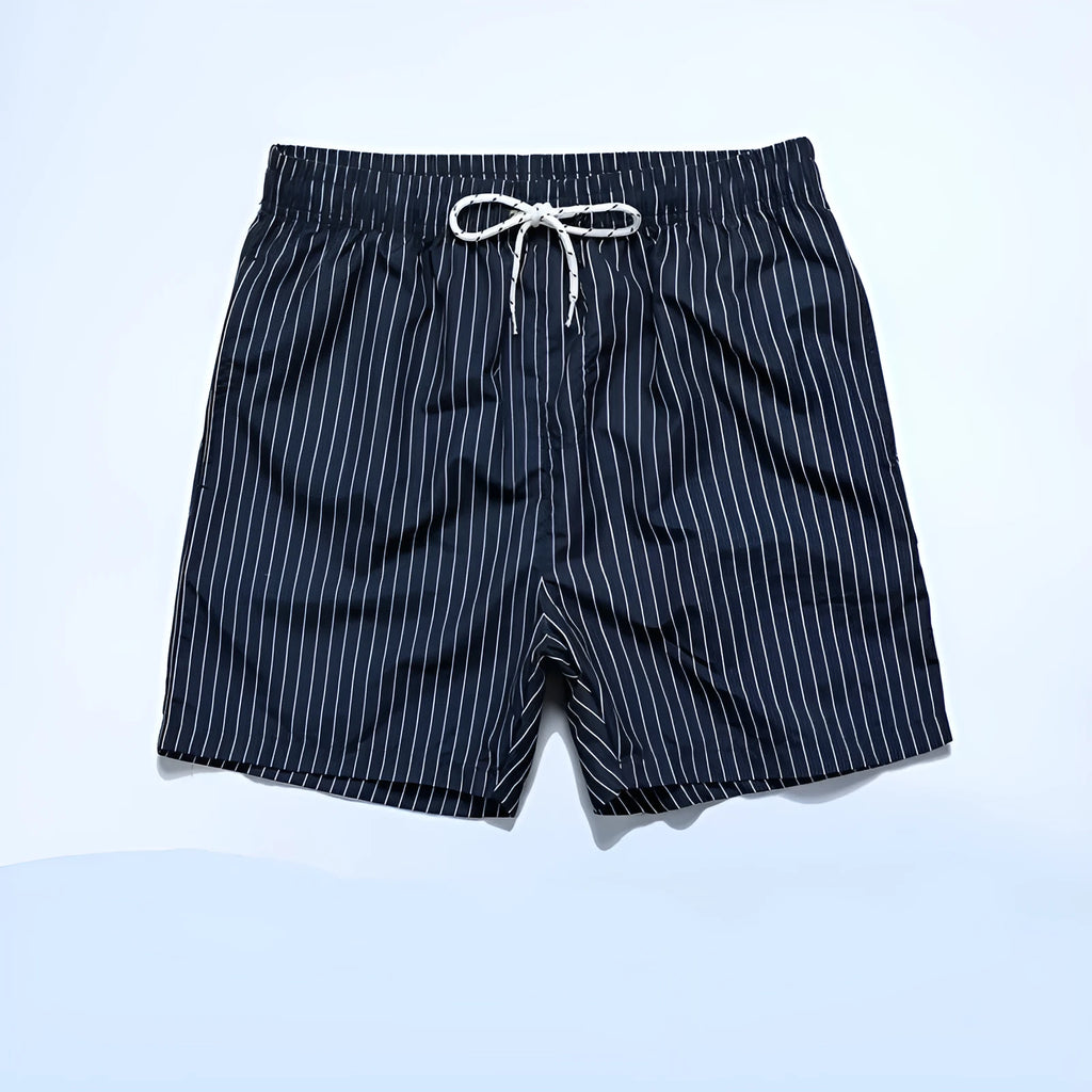 Polyester striped beach shorts with triangle lining pattern in multiple colours