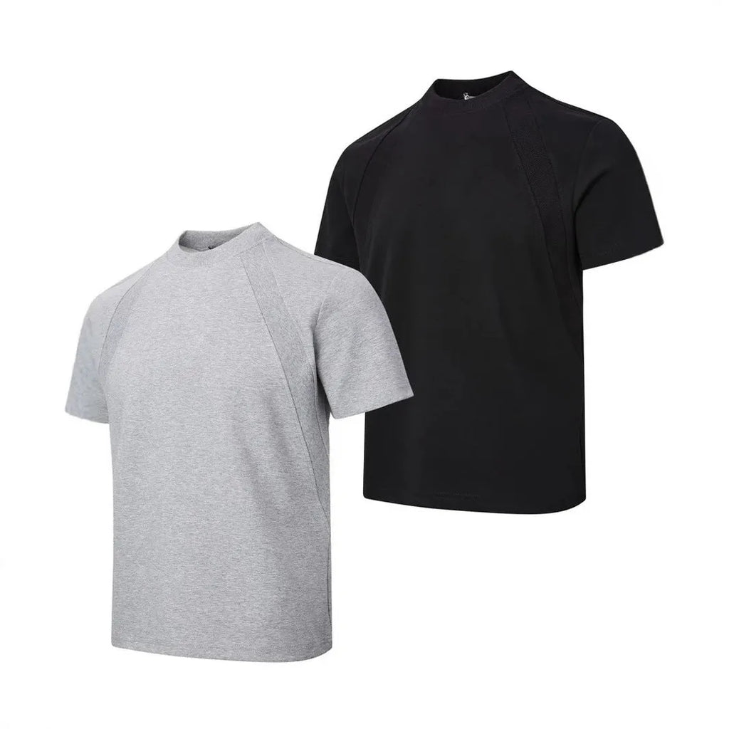 Black loose fit short sleeve top with textured air layer stitching design.