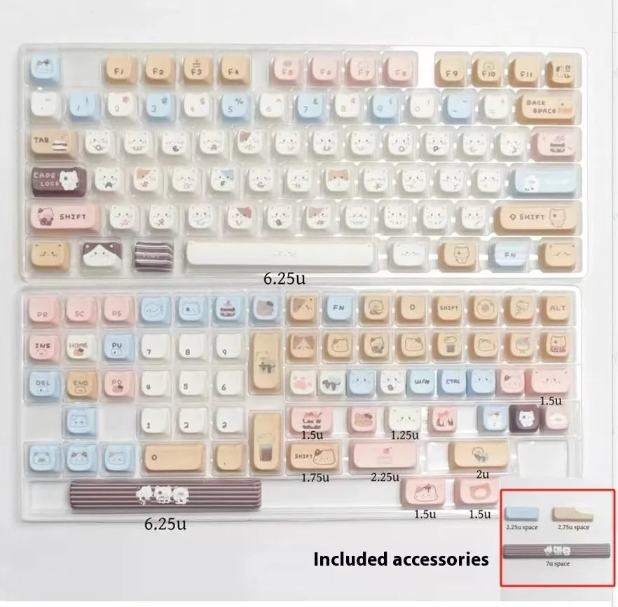 High Sea Salt Cat PBT sublimation keycap set with March Past space and 7u supplementary keys